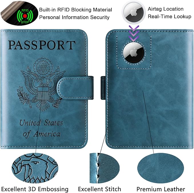 Airtag Passport Holder Cover Wallet Travel Essentials Leather Rfid Blocking - Image 3