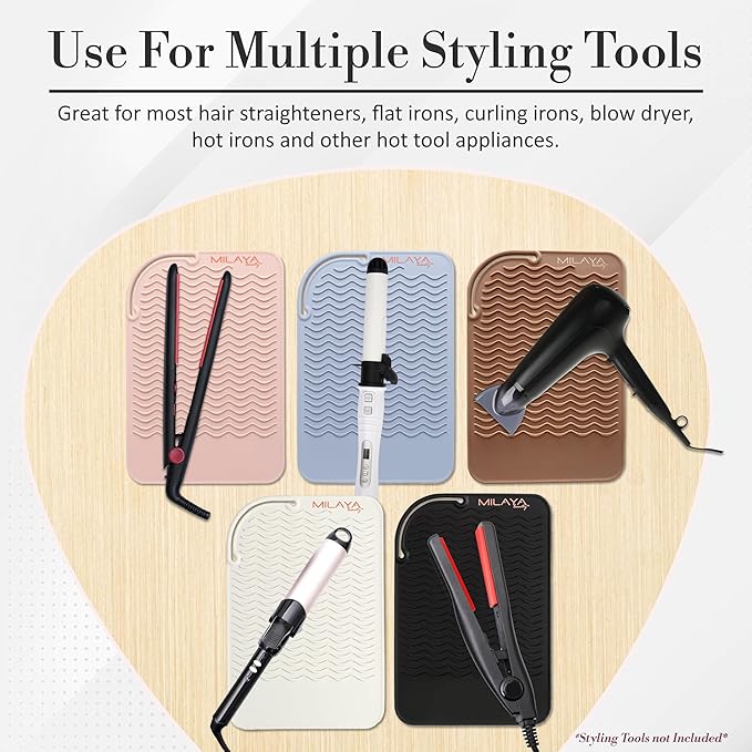 Vanity Accessories - Heat Resistant Mat – Silicone Flat Iron & Curling Iron Holder, Non-Slip Vanity Mat & Hot Tool Mat for Home, Salon, or Travel Use