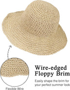Womens Wide Brim Straw Sun Hat Foldable Floppy Crochet Beach Hat - Image 4