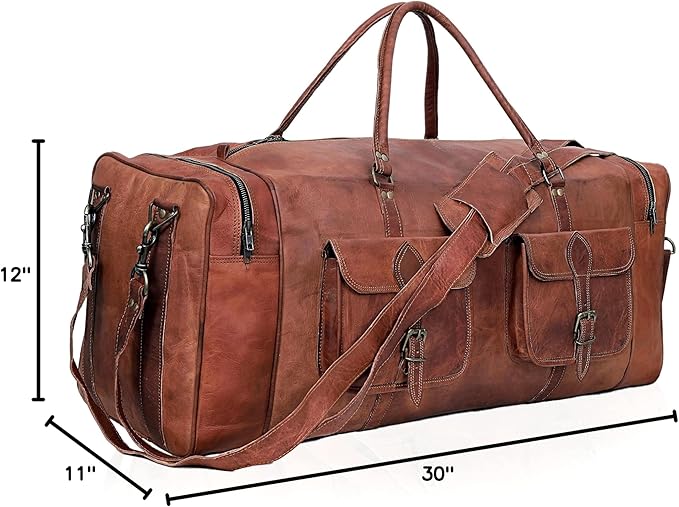 Leather Duffle Bag for Men Luggage Handmade Travel Bag Carry On Luggage - Image 9