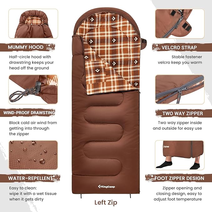 KingCamp Sleeping Bag for Adults, Cold Weather & Warm XL Big and Tall Flannel - Image 5