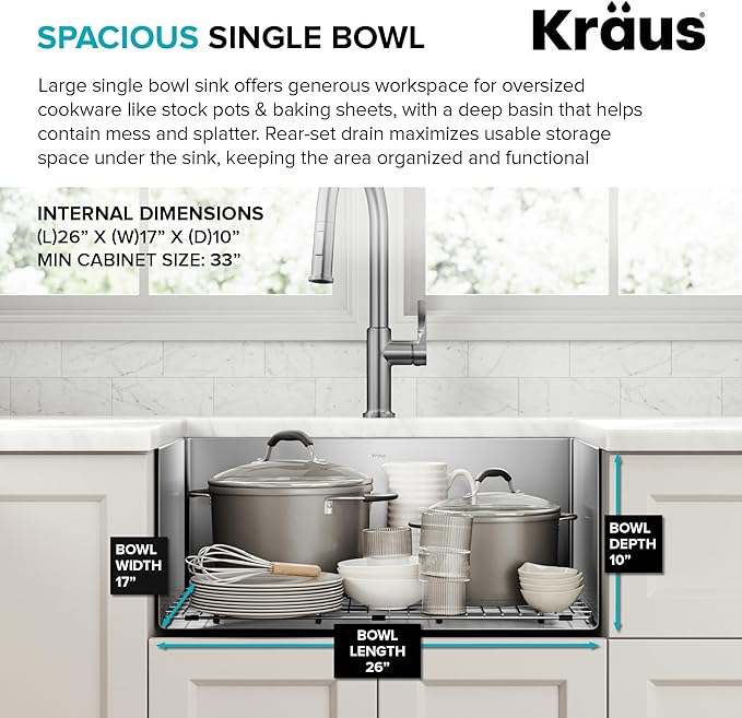 KRAUS Standart PRO 28-inch 16 Gauge Undermount Single Bowl Stainless Steel - Image 7