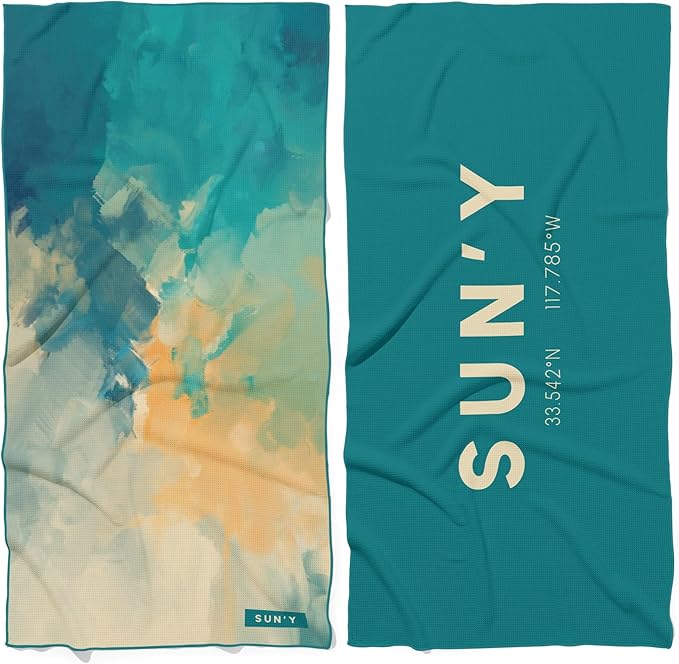 SUN'Y Waffle Microfiber Beach Towel – Sand Free, Quick Dry, Ultra Absorbent by SUNY