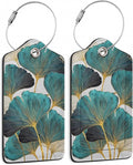 2 Pack Luggage Tag for Suitcases Green Ginkgo Leaf PU Leather Bag Travel by SKYDAWNY