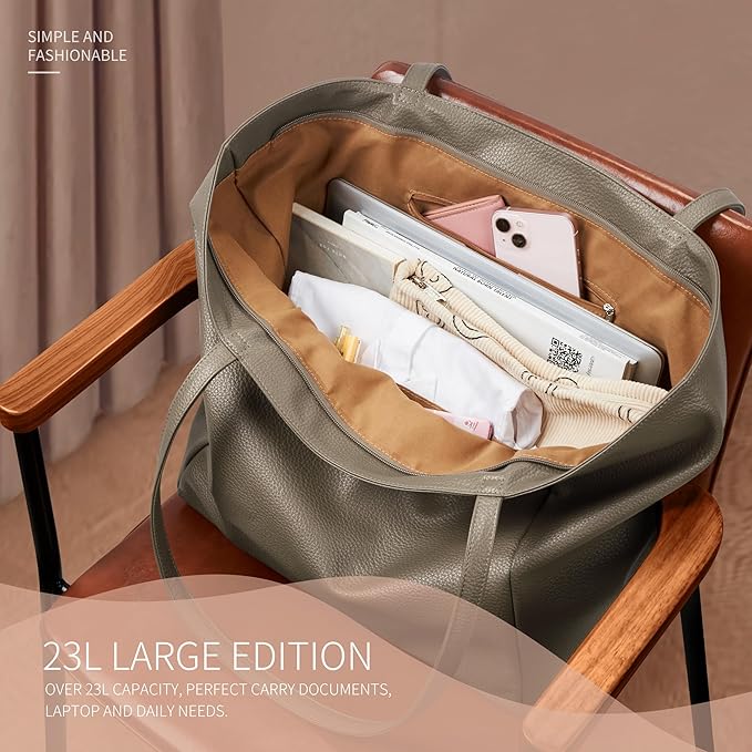 KALIDI Large Tote Bag Vegan Leather Casual Zipper Work Bag Weekender Hobo - Image 4