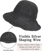 Womens Wide Brim Straw Sun Hat Foldable Floppy Crochet Beach Hat - Image 4
