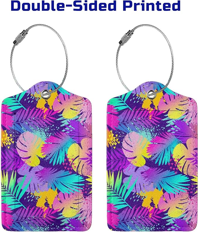 Set of 2 Purple Leaves of Palms Tree Luggage Tags - Image 4
