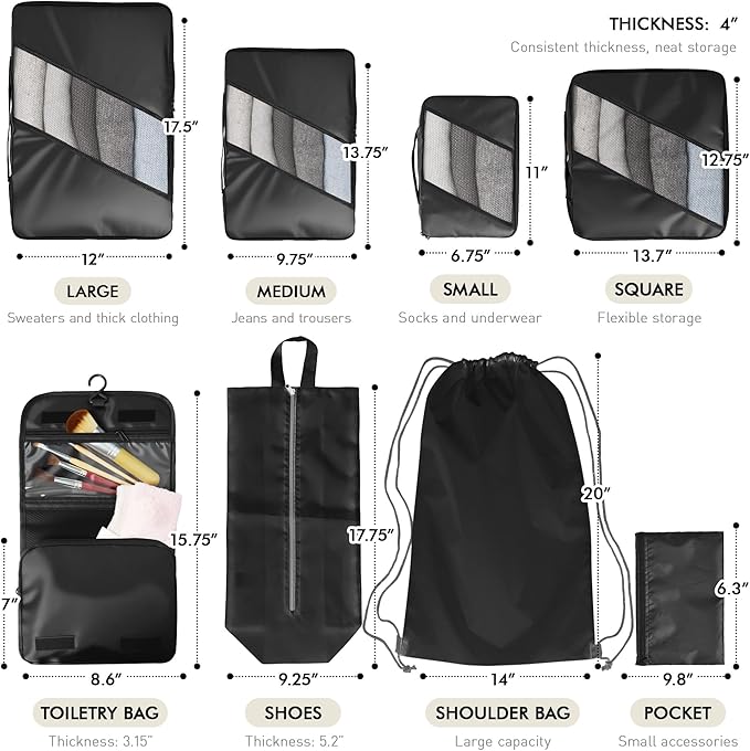 WVM Packing Cubes for Travel, 8 Set Luggage Organizer Bags - Image 2