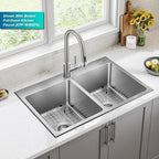 KRAUS Fairlane 33-inch Drop In/Top Mount Double Bowl 18-Gauge Stainless Steel - Image 3