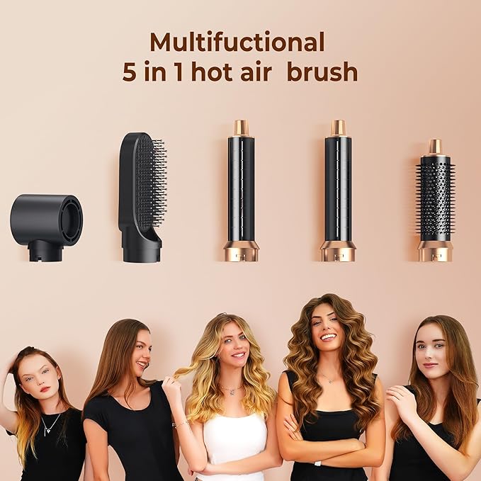 5 in 1 Blow Dryer Brush, Upgrade Hair Dryer Brush Air Curler Air Curling Wrap Styler, Detachable Hot Air Brush Negative Ion Curling Brush Iron, Hair Styling Tools for Drying Curling Straightening
