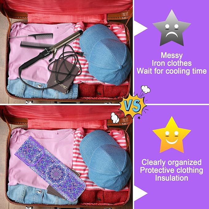 Shappy 2 Pcs Heat Resistant Hair Tools Bag Curling Iron Travel Case Cover Neoprene Flat Iron Holder Travel Case and Silicone Mat Pouch for Hot Hair Tools Storage Organizer(Mandragora)