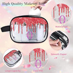 Custom Clear Travel Cosmetic Bag with Name, Personalized Transparent Large Capacity Weekend Toiletry Bag Portable Bathroom Makeup Organizer, Shiny Sparkly Fluid Shape Red Glittering