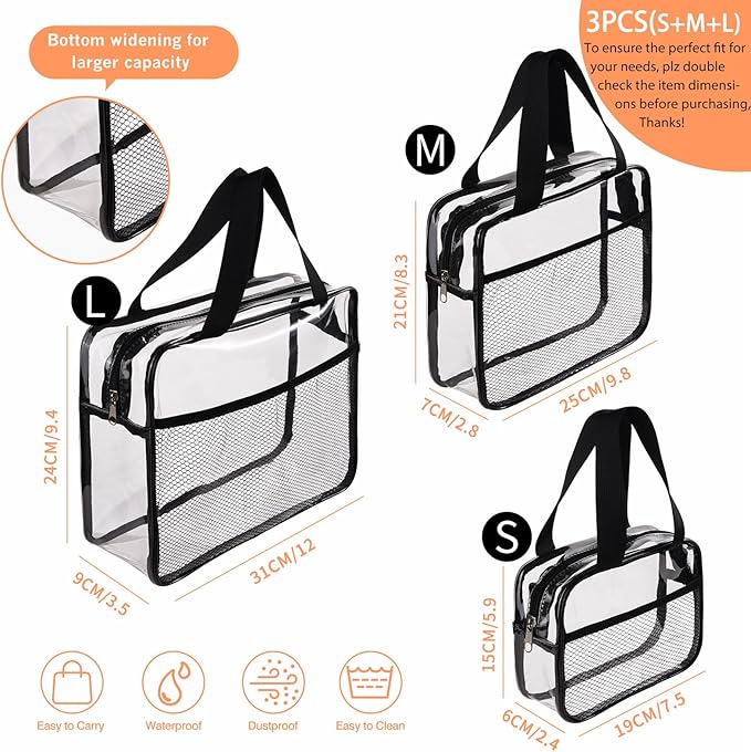 XEWEA Large Small Clear Travel Toiletry Bags - Image 2