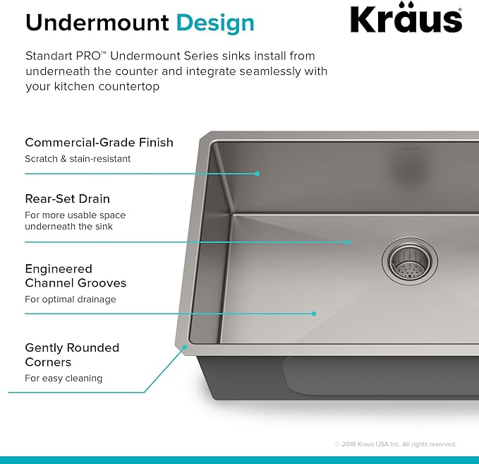 KRAUS Standart PRO™ 32-inch 16 Gauge Undermount Single Bowl Stainless Steel - Image 5