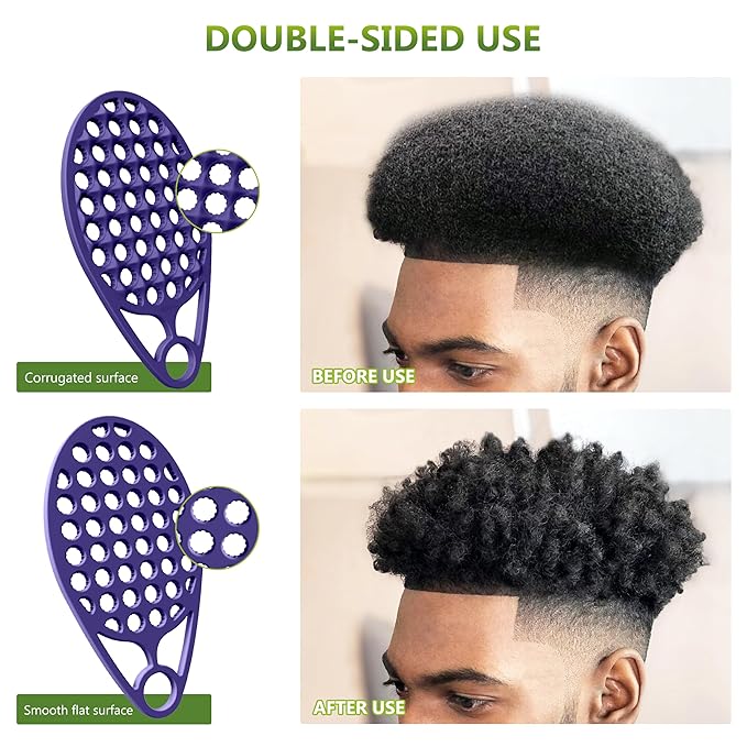 KOUPA Silicone Curly Hair Brush with Pick Comb, One Piece Twist Curl Comb for Afro Curls, Washable Hair Tool for Men Women, Purple, 1 Piece