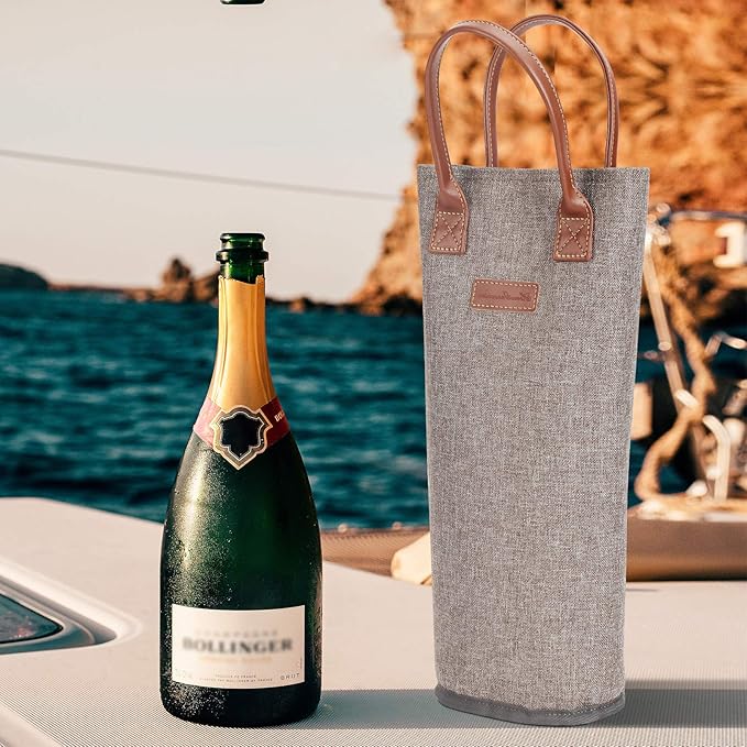 Zormy Single Bottle Insulated Wine Tote, Brushed Khaki Padded Cooler - Image 5