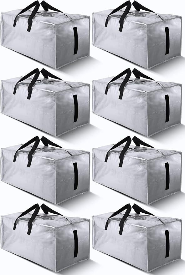 8 Pack Large Strong Bags with Zippers & Carrying Handles by HOMESURE