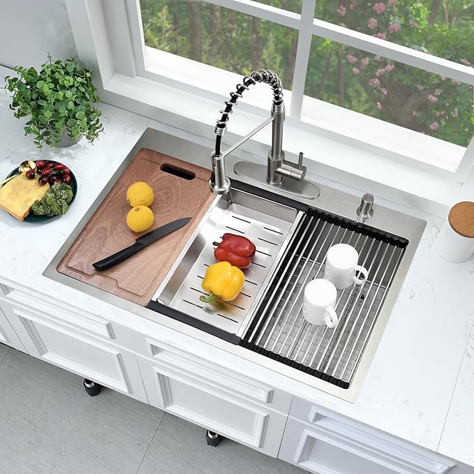 30 Inch Drop In Kitchen Sink Workstation-Bokaiya 30x22 Stainless Steel Drop In - Image 3