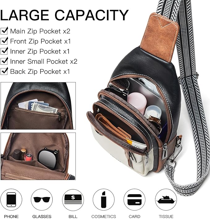 7L Sling Bag for Women Men Leather Small Sling Backpack Daypack Anti Theft - Image 3