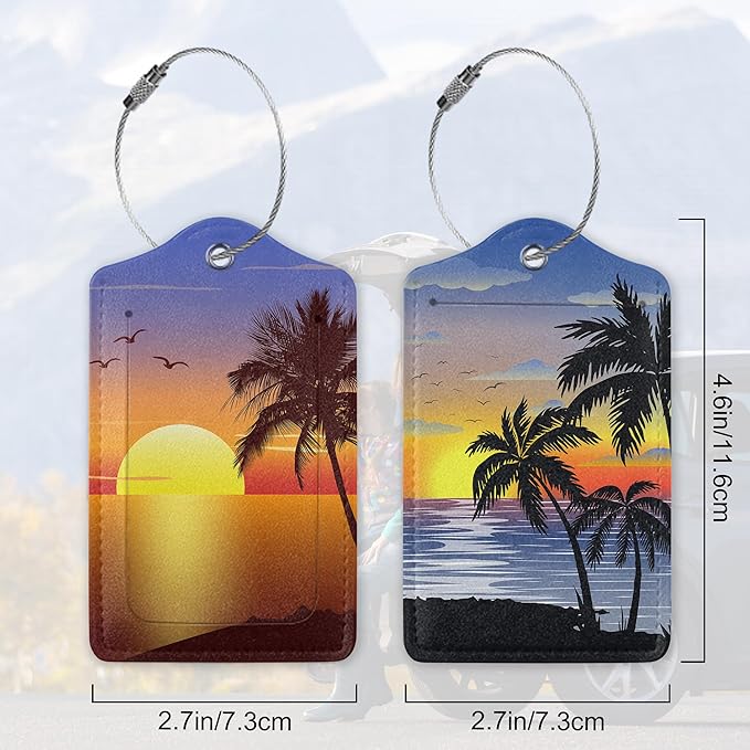 Sunset with Palmtree Silhouette 2 PCS Luggage Tags, Privacy Cover ID Label with - Image 2