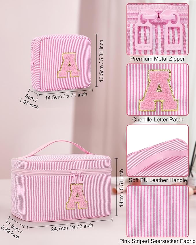 Personalized Initial Makeup Bag for Women,Make Up Case for Girlfriend Bridesmaid Wife,Birthday Gift for Her Cute Toiletry Bag,Period Bag Sanitary Napkin Storage Bag|Tampon Pouch,Pink Y