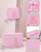 Initial Makeup Bag Cosmetic Bag Bridal Shower Gifts - Bridesmaid Bag,Bridesmaid Proposal Gifts for Wedding Day,Maid Matron of Honor Gift, Bride to be Gifts,Bachelorette Party Favors,Pink T