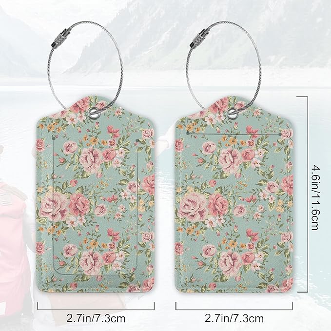 2Pcs Luggage Tag for Suitcase Vintage Floral Shabby Chic Pink Rose Cute - Image 2