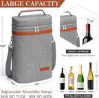 2 Bottle Wine Bag Wine Cooler Carrier Wine Gift Tote Bag, Leakproof & Insulated - Image 2