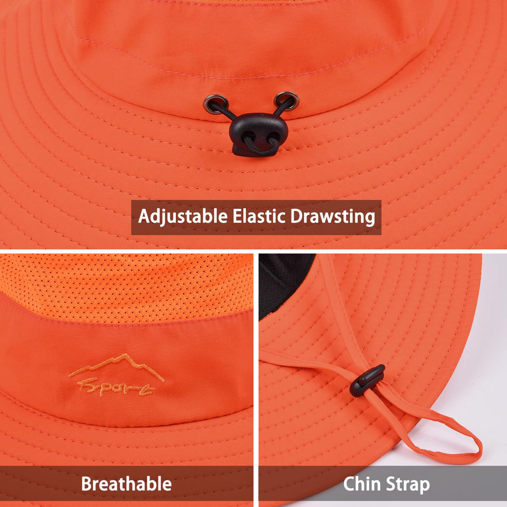 Sun Hats for Men Women UPF 50+ Breathable Wide Brim Summer Fishing (Orange)
