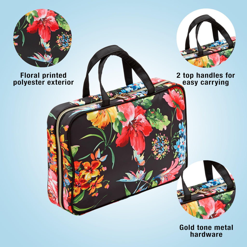 Travel Toiletry Bag with Handles (Black Floral / 1 Count (Pack of 1))