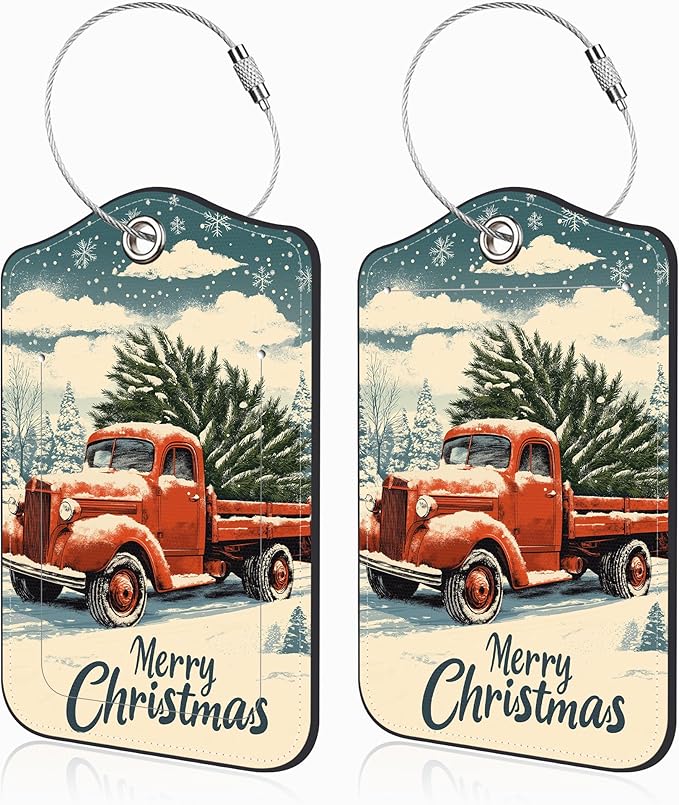 Vintage Red Truck wtih Christmas Tree Set of 2 Luggage Tags by Unknown