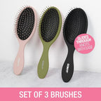Conair Detangling Hair Brush Set, 3 count Detangler Brushes for Wet or Dry Hair, Gentle Detangler for All Types, Bristle Brushes for Women, Evergreen, Blush Pink, Black Assorted (Pack of 8)