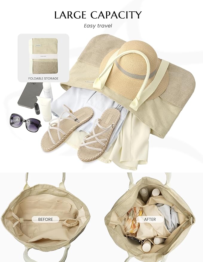 Large Beach Tote Bag with Zipper-Travel Tote Bag - Image 2