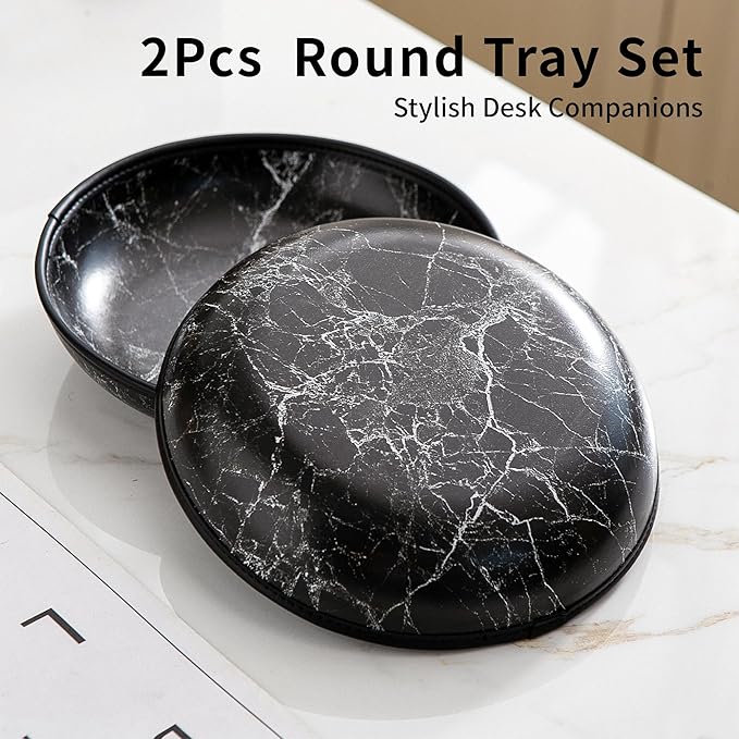 2025 Improved Design Round Marbled Leather Valet Tray Organizer Set of 2 - Image 8
