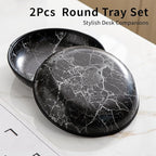 2025 Improved Design Round Marbled Leather Valet Tray Organizer Set of 2 - Image 8