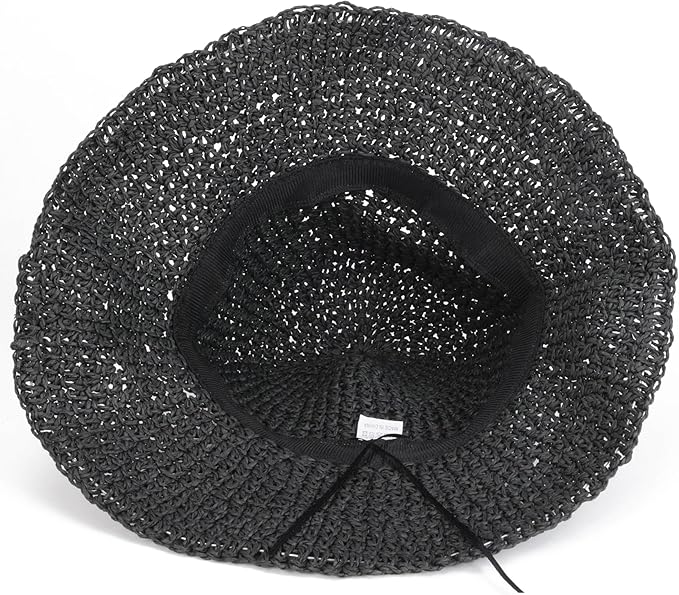 Womens Wide Brim Straw Sun Hat Foldable Floppy Crochet Beach Hat - Image 5
