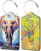 Abstraction Elephant Luggage Tags, 2 Pack Oil Paint Elephant Luggage Tag by Unknown
