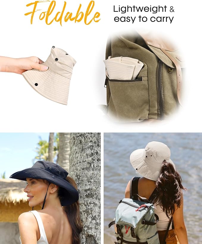 FURTALK Sun Hats for Women Ponytail UPF 50+ Beach Summer Hat Wide Brim Packable - Image 4