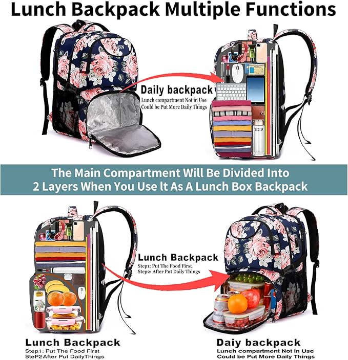 HILUSEN Lunch Cooler Backpack for Women, Extra Large 17 inch Travel Laptop - Image 3