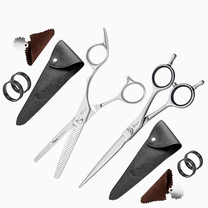 Fagaci Professional Hair Thinning Scissors, 6" 440C Steel, Extreme Sharpness, Texturizing Shears, Barber Scissors Set, Slim Blades