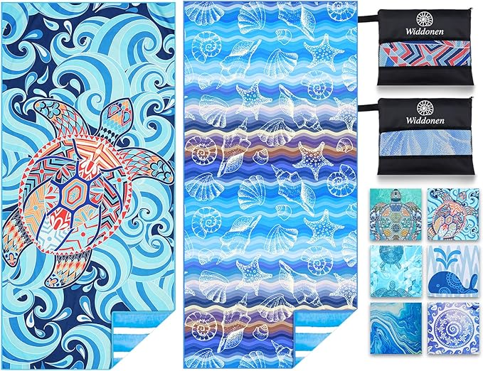 2 Pack Microfiber Lightweight Beach Towel Sand Free Quick Dry Absorbent Thin by WIDDONEN