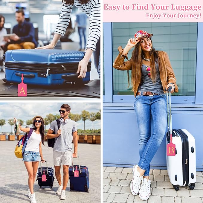 Rose Red Personalized Initial Leather Luggage Tags - Image 8