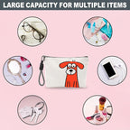 Funny Make Up Bag For Woman, Cosmetic Bag With Hand Strap - Orange Dog - Lined Toiletry Bag - Comic Theme Pouch, Organizer With Zipper, Women Essentials & Accessories - B03