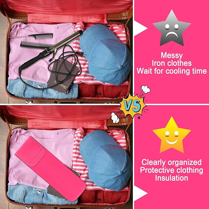 Shappy 2 Pcs Heat Resistant Hair Tools Bag Curling Iron Travel Case Cover Neoprene Flat Iron Holder Travel Case and Silicone Mat Pouch for Hot Hair Tools Storage Organizer(Solid Style)
