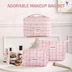 Makeup Bag 3 PCS Quilted Cosmetic Bags - Image 7