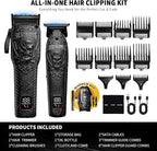 Professional Cordless Mens Hair Clippers & Beard Trimmer Kits & Sets,Metal Hair Clippers Cutting Grooming Kit with Long Battery Life for Family Barber Use (Black)