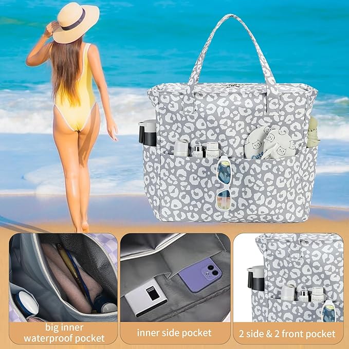 LEDAOU Large Beach Tote Bag Women Waterproof Sandproof Zipper Beach Tote Bag - Image 7