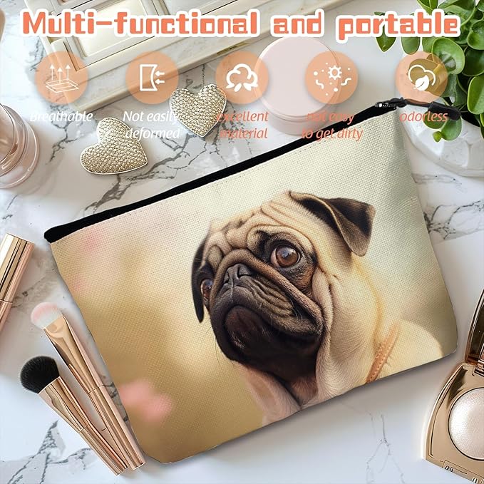 Cosmetic Bags Travel Makeup Toilet Case Waterproof Pouch for Women Girls 6.7X9.45inches - Pug Dog With A Pensive Expression