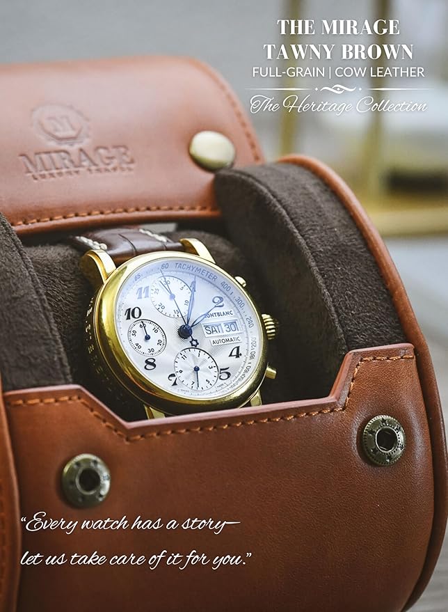Leather Watch Rroll Travel Case Single Watch Roll Holder Tawny Brown Full Grain - Image 2