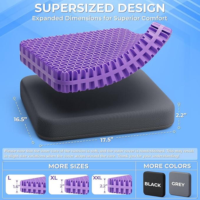 TushGuard Gel Seat Cushion for Long Sitting, Enlarged & Thickened Patent Design - Image 3